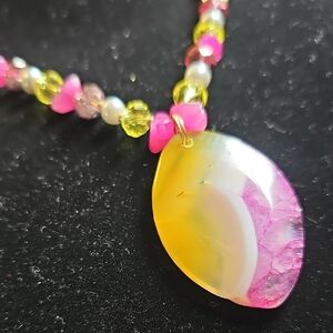 Pink, White &Yellow Agate Necklace Set